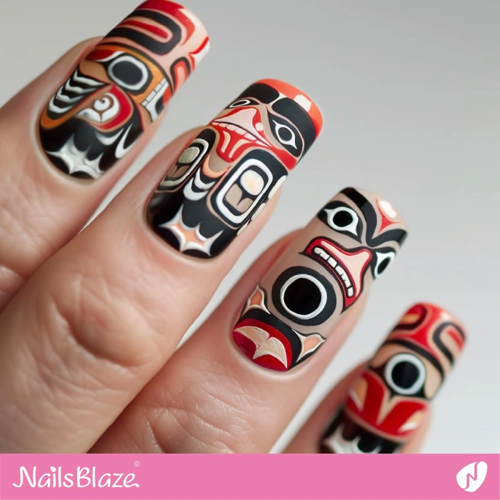 Totem Pole Motif for Haida Nails | Tribal Nails - NB4592